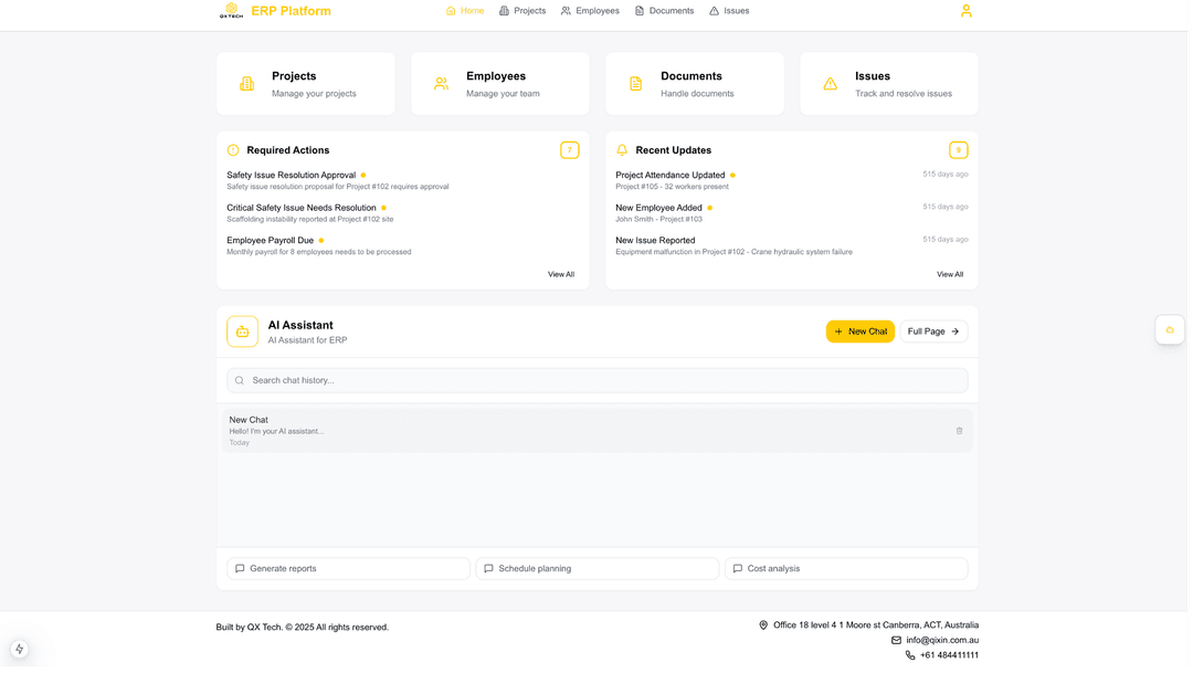 Construction ERP System Interface